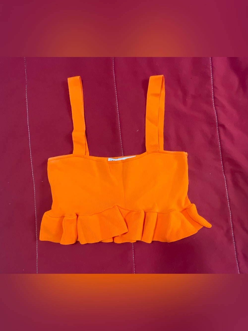 Zara Bright Orange Ruffle Hem Cropped Tank